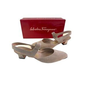 SALVATORE Ferragamo Women's Beige Suede Slingback Heels Size 9.5